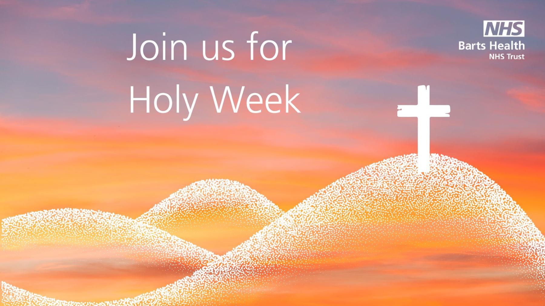 Graphic with Mountains and Cross to represent Holy Week