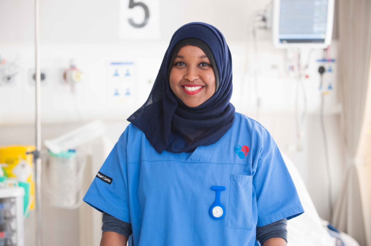 Barts Heart centre nurse with headscarf