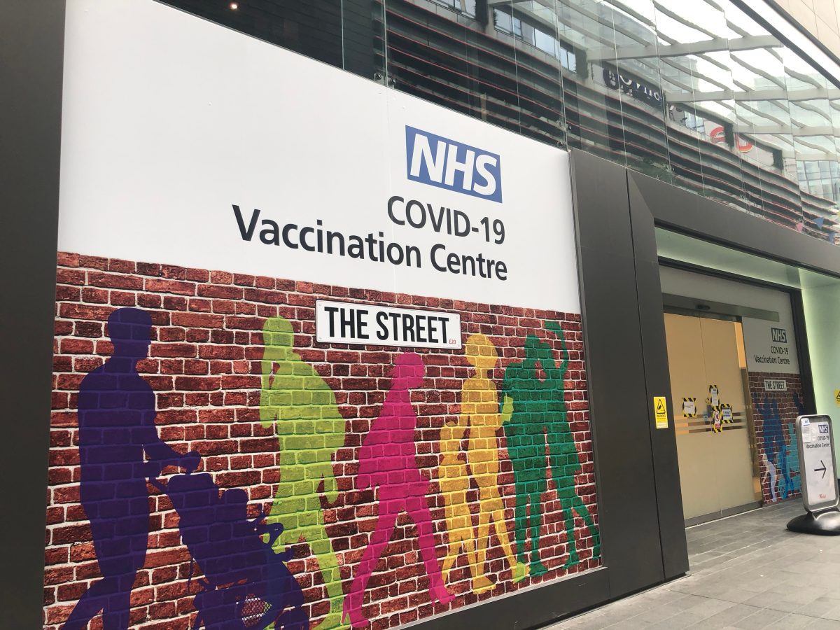 Outside view of Covid-19 vaccination centre in Westfield, Stratford