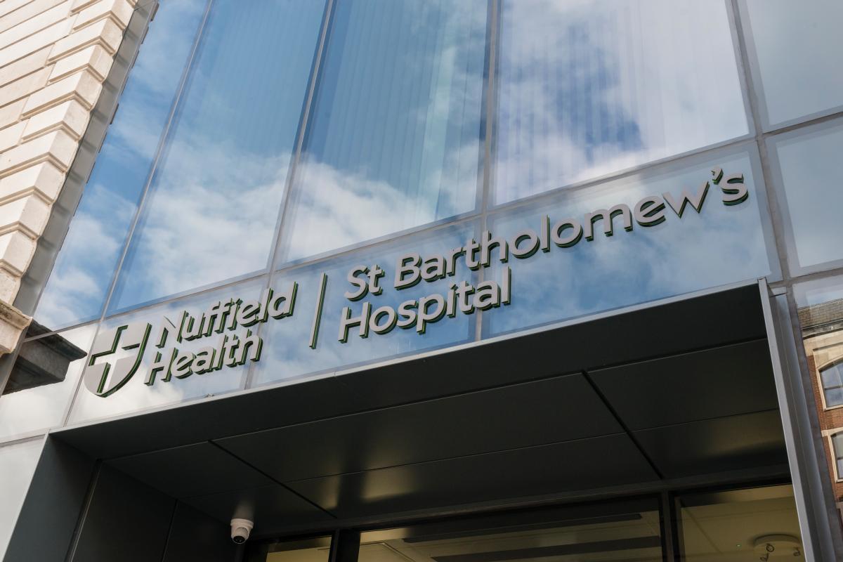 Nuffield Health hospital logo on front of hospital