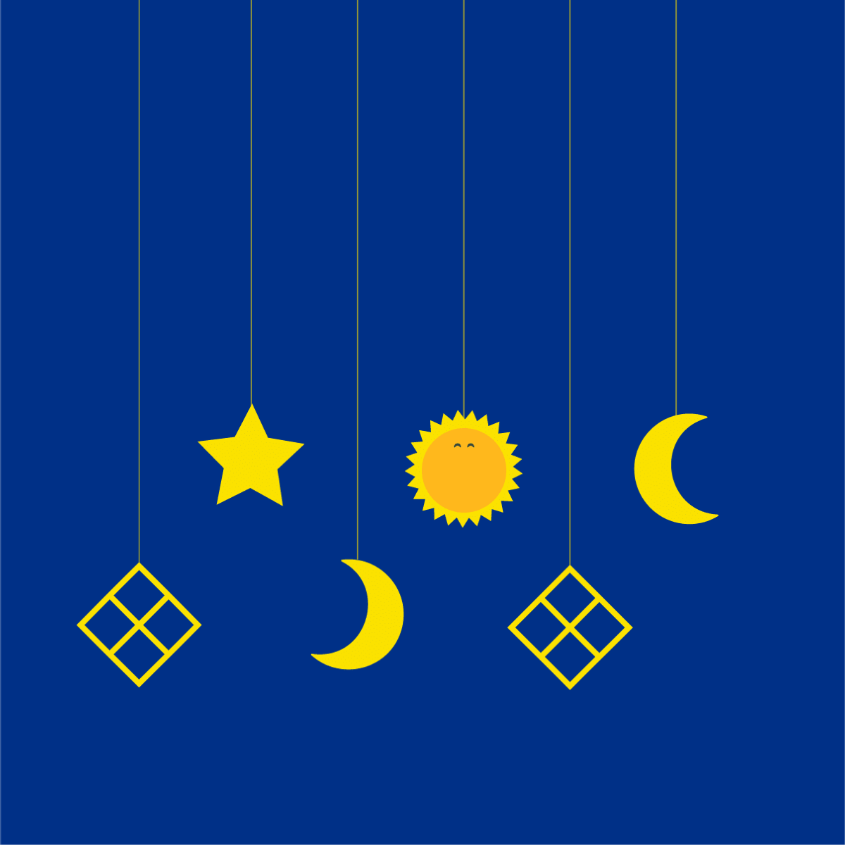 YBH image of Sunny amongst religious symbols on a blue background