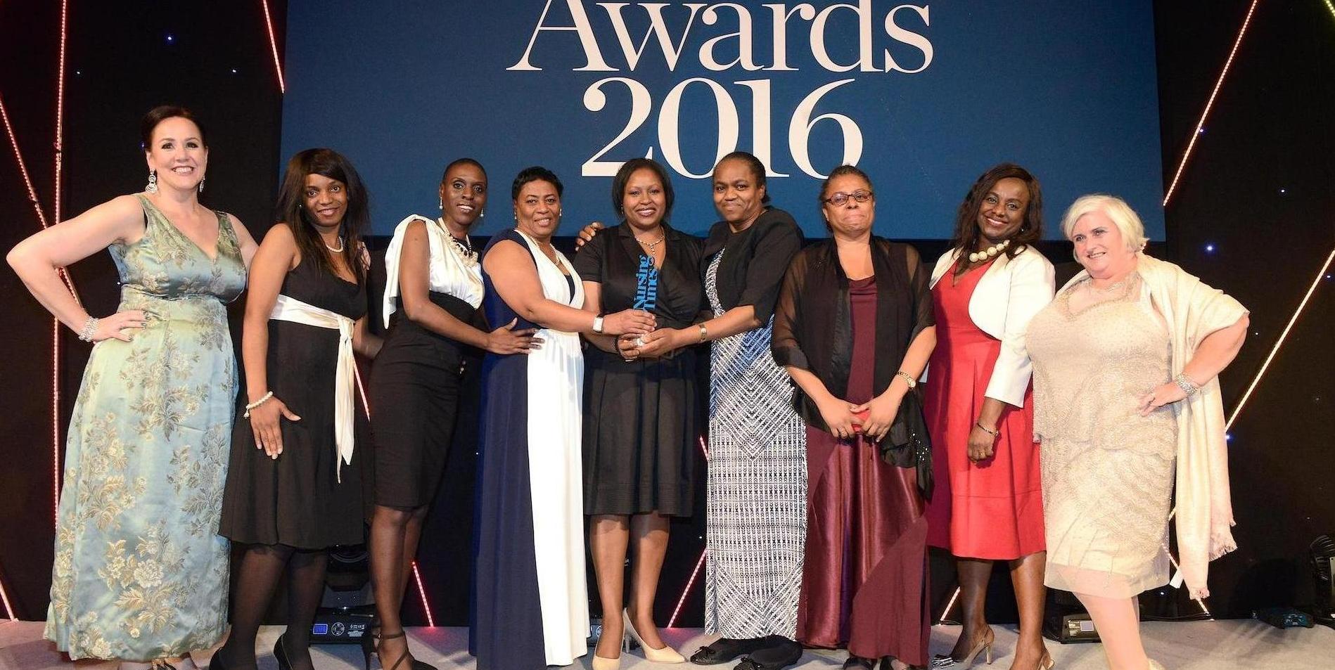 A picture of Barts Health nurses accepting a Nursing Times award