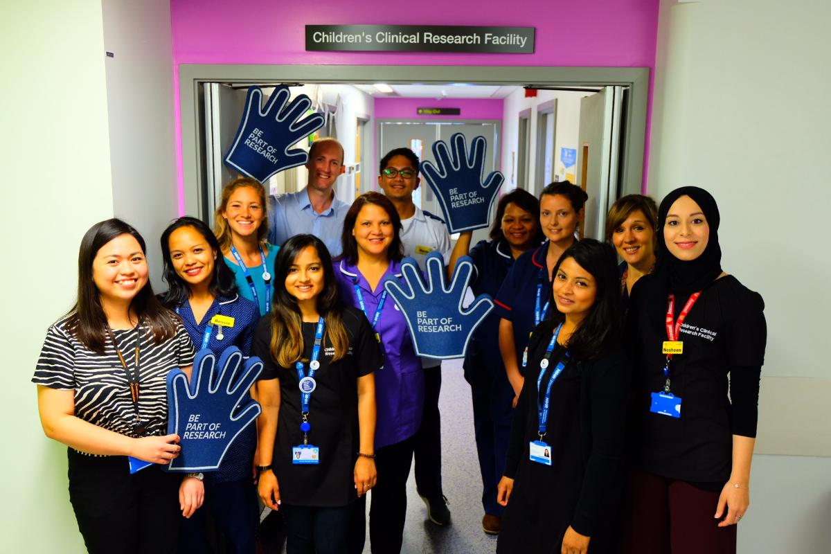 Staff who are part of the children's research team at Barts Health together in a group