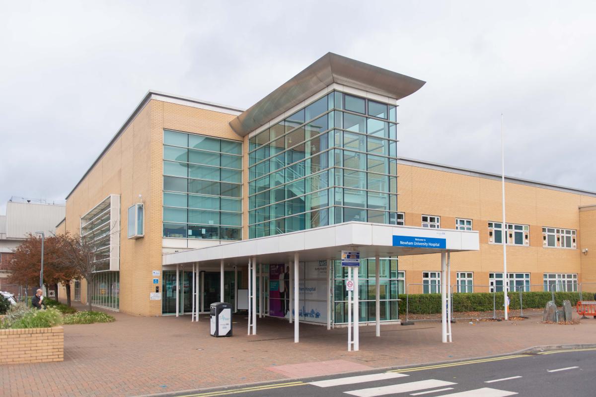 Wide shot of Newham Hospital entrance